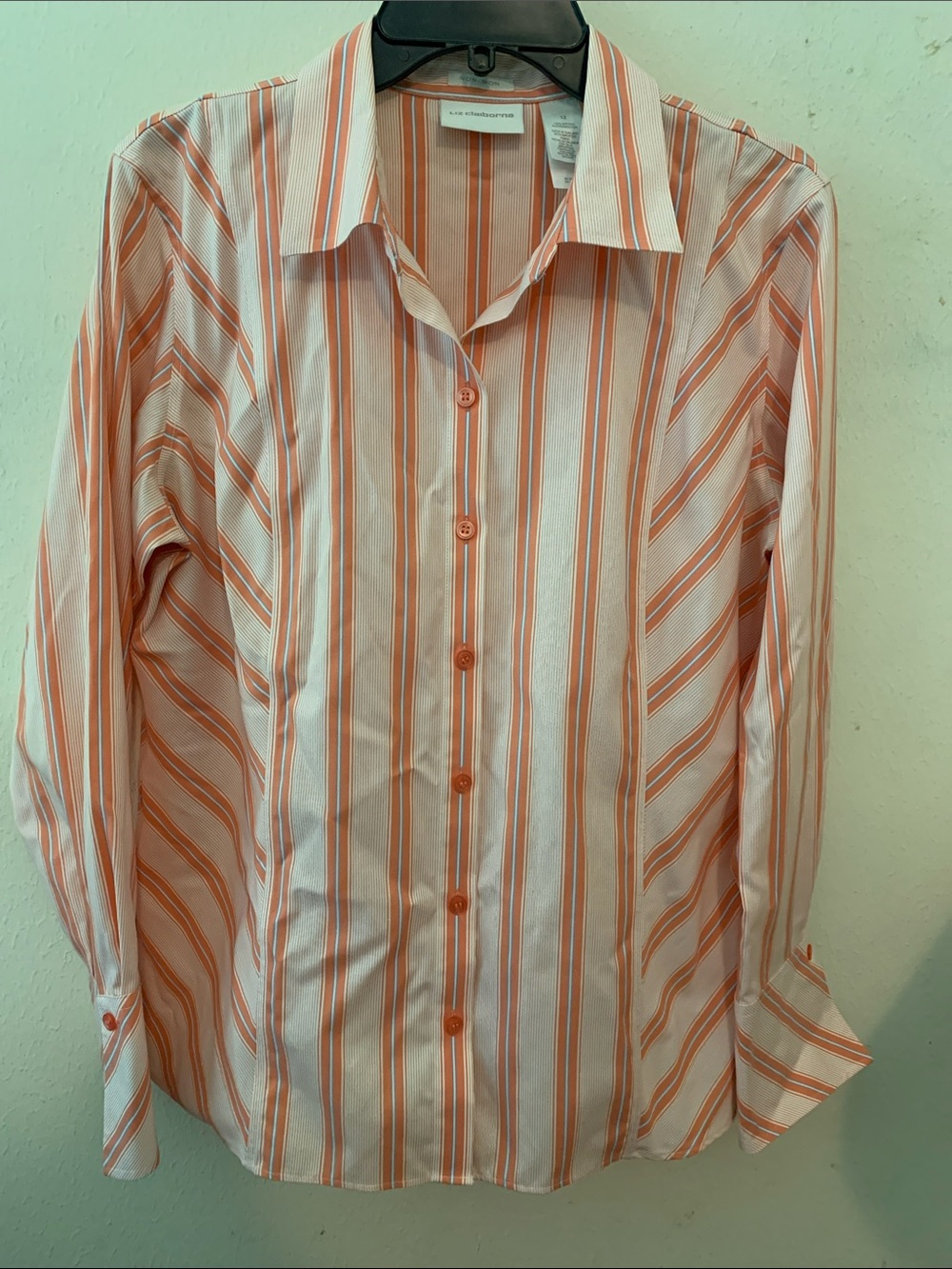 Liz Claiborne White and Orange Striped Button-Down Blouse